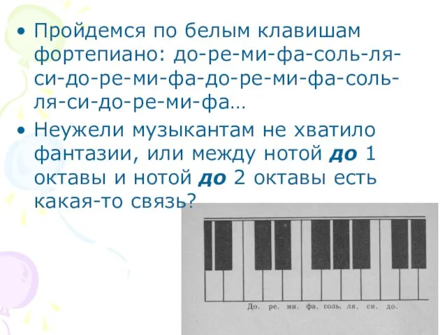 Пройдемся по белым клавишам фортепиано: до-ре-ми-фа-соль-ля-си-до-ре-ми-фа-до-ре-ми-фа-соль-ля-си-до-ре-ми-фа… Неужели музыкантам не хватило фантазии, или