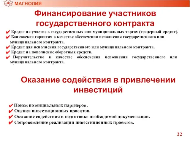 Финансирование участников государственного контракта Кредит на участие в государственных или муниципальных торгах