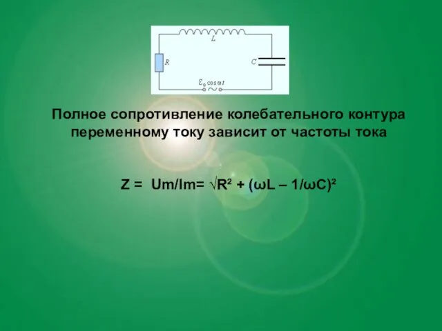 Полное сопротивление колебательного контура переменному току зависит от частоты тока Z =