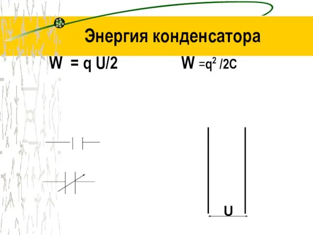 Энергия конденсатора W = q U/2 W =q2 /2C U