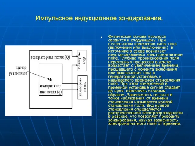 Импульсное индукционное зондирование. Физическая основа процесса сводится к следующему. При ступенчатом изменении