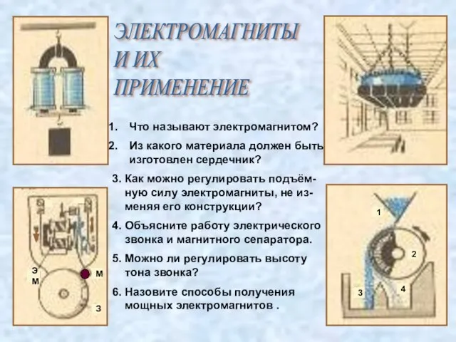 ЭЛЕКТРОМАГНИТЫ И ИХ ПРИМЕНЕНИЕ Что называют электромагнитом? Из какого материала должен быть