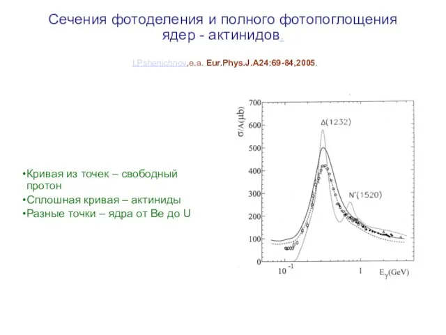 Сечения фотоделения и полного фотопоглощения ядер - актинидов. I.Pshenichnov,e.a. Eur.Phys.J.A24:69-84,2005. Кривая из