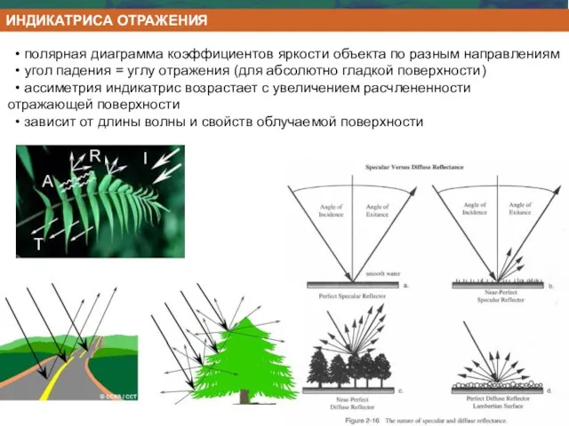 • полярная диаграмма коэффициентов яркости объекта по разным направлениям • угол падения