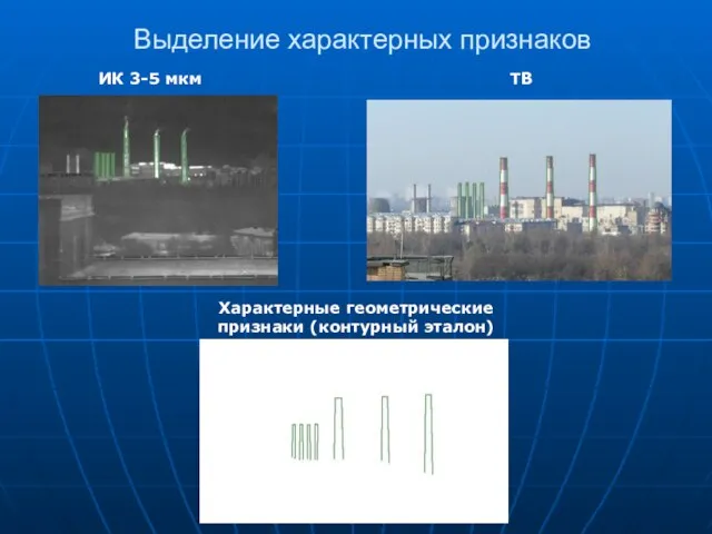 Выделение характерных признаков ИК 3-5 мкм ТВ Характерные геометрические признаки (контурный эталон)