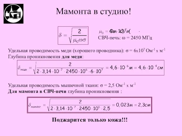 Мамонта в студию! Удельная проводимость меди (хорошего проводника): σ = 6x107 Ом-1