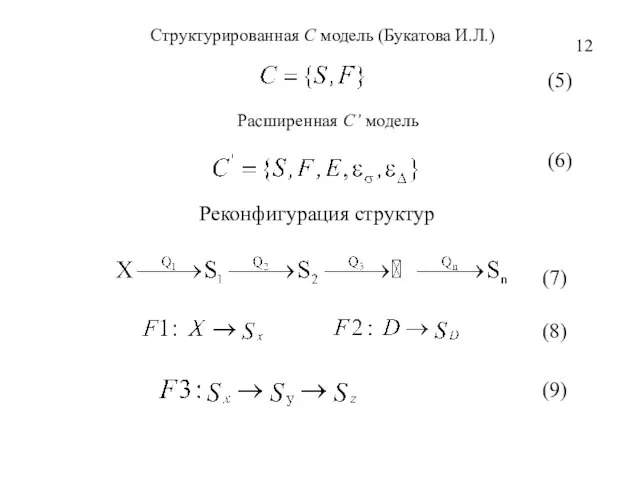 Структурированная С модель (Букатова И.Л.) Реконфигурация структур (6) (7) (8) Расширенная С’ модель 12 (5) (9)