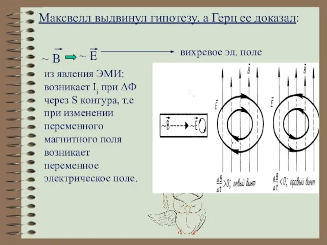 Максвелл выдвинул гипотезу, а Герц ее доказал: ~ В ~ E из