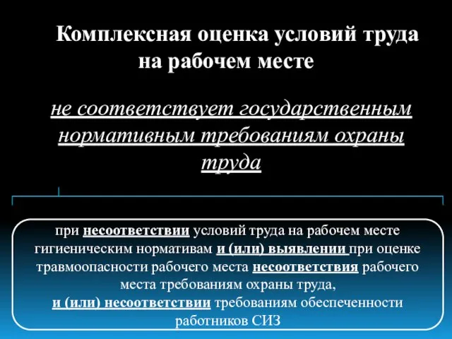 Комплексная оценка условий труда на рабочем месте не соответствует государственным нормативным требованиям