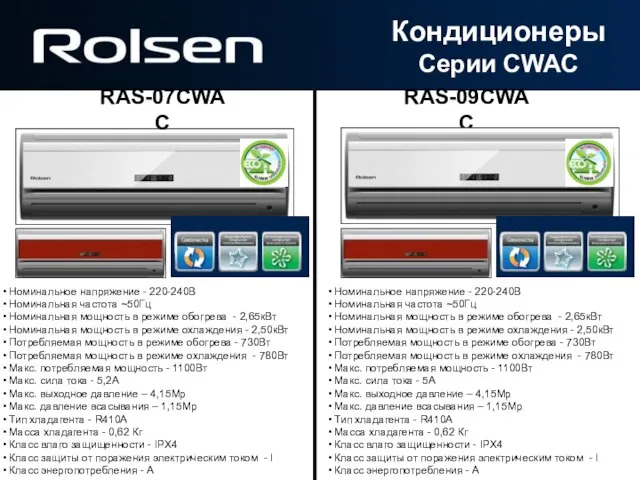 Номинальное напряжение - 220-240В Номинальная частота ~50Гц Номинальная мощность в режиме обогрева