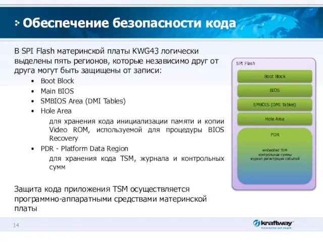 Обеспечение безопасности кода В SPI Flash материнской платы KWG43 логически выделены пять