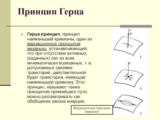 Принцип Герца Герца принцип, принцип наименьшей кривизны, один из вариационных принципов механики,