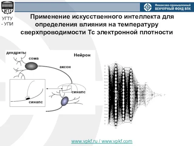 www.vpkf.ru / www.vpkf.com Применение искусственного интеллекта для определения влияния на температуру сверхпроводимости Тс электронной плотности