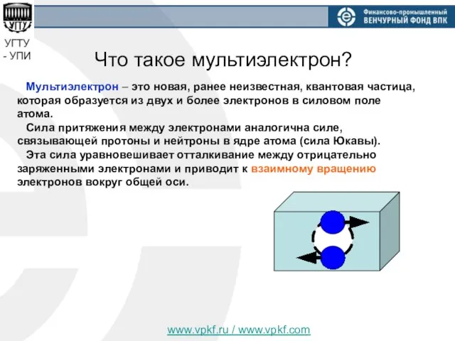 www.vpkf.ru / www.vpkf.com Что такое мультиэлектрон? Мультиэлектрон – это новая, ранее неизвестная,