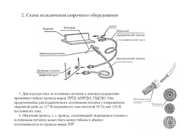 2. Схема подключения сварочного оборудования 3. Для подхода тока от источника питания