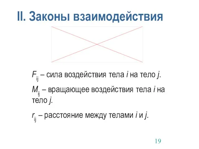 II. Законы взаимодействия Fij – сила воздействия тела i на тело j.