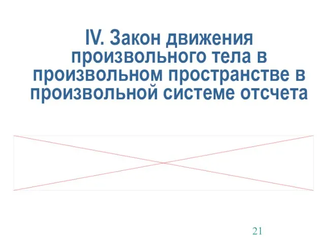 IV. Закон движения произвольного тела в произвольном пространстве в произвольной системе отсчета