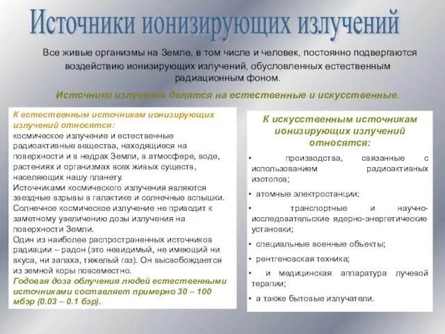 Все живые организмы на Земле, в том числе и человек, постоянно подвергаются