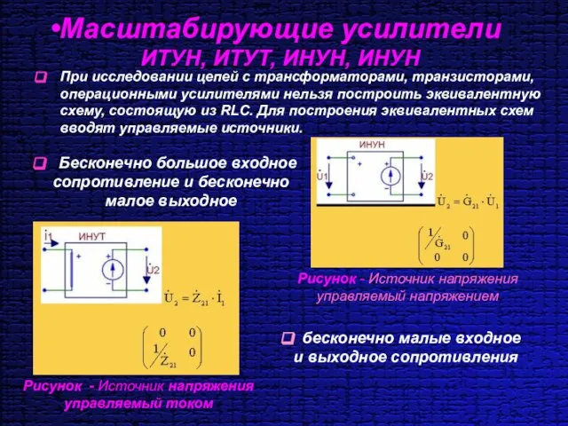 Масштабирующие усилители ИТУН, ИТУТ, ИНУН, ИНУН При исследовании цепей с трансформаторами, транзисторами,