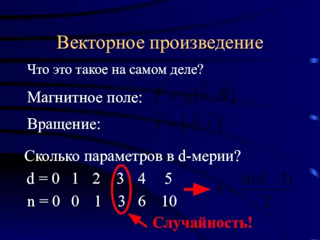 Векторное произведение Что это такое на самом деле? Магнитное поле: Вращение: Сколько