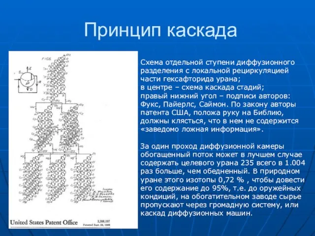 Принцип каскада Схема отдельной ступени диффузионного разделения с локальной рециркуляцией части гексафторида