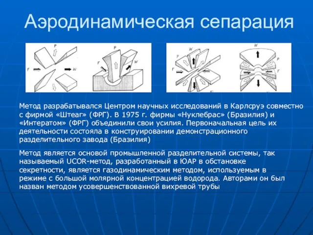 Аэродинамическая сепарация Метод разрабатывался Центром научных исследований в Карлсруэ совместно с фирмой