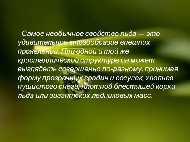 Самое необычное свойство льда — это удивительное многообразие внешних проявлений. При одной