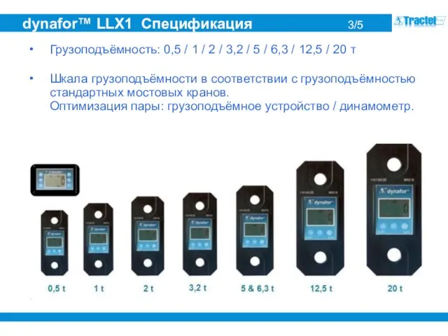 dynafor™ LLX1 Спецификация 3/5 Грузоподъёмность: 0,5 / 1 / 2 / 3,2