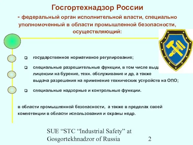SUE “STC “Industrial Safety” at Gosgortekhnadzor of Russia Госгортехнадзор России - федеральный