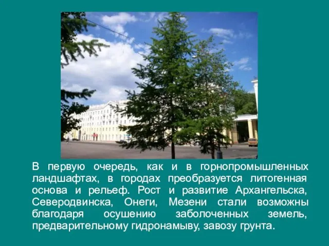 В первую очередь, как и в горнопромышленных ландшафтах, в городах преобразуется литогенная