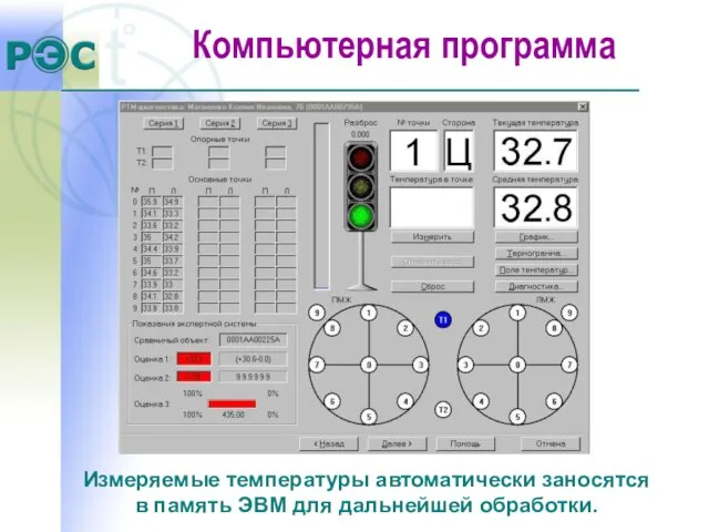 Измеряемые температуры автоматически заносятся в память ЭВМ для дальнейшей обработки. Компьютерная программа