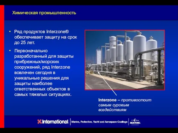 Химическая промышленность Interzone – противостоит самым суровым воздействиям Ряд продуктов Interzone® обеспечивает