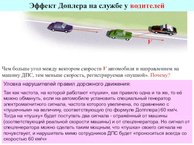 Эффект Доплера на службе у водителей Чем больше угол между вектором скорости