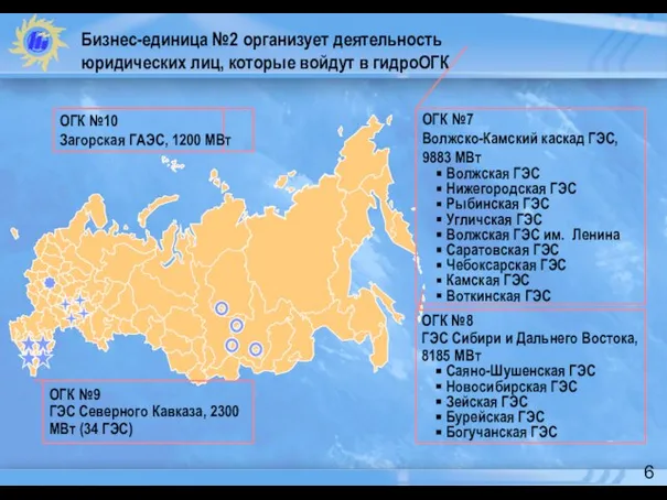 Бизнес-единица №2 организует деятельность юридических лиц, которые войдут в гидроОГК ОГК №10