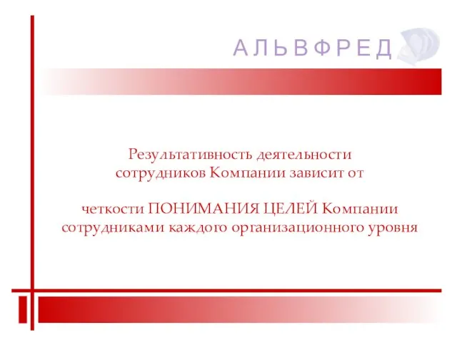 Результативность деятельности сотрудников Компании зависит от четкости ПОНИМАНИЯ ЦЕЛЕЙ Компании сотрудниками каждого