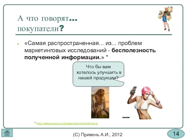 А что говорят... покупатели? «Самая распространенная... из... проблем маркетинговых исследований - бесполезность