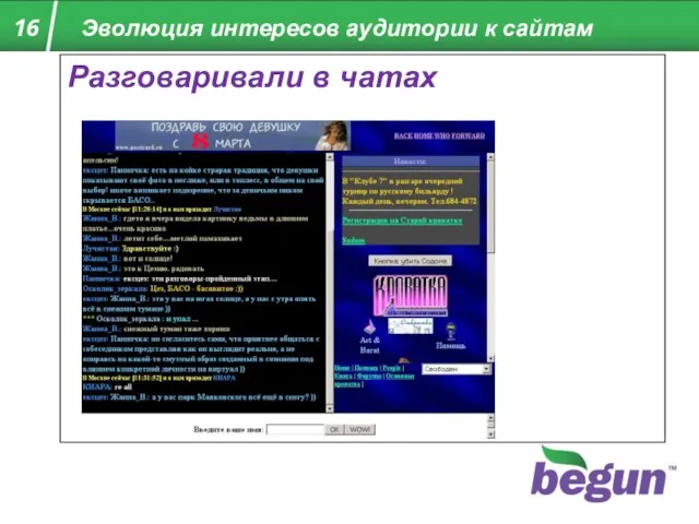 Разговаривали в чатах Эволюция интересов аудитории к сайтам