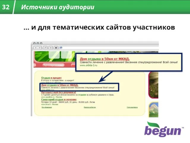 Источники аудитории … и для тематических сайтов участников
