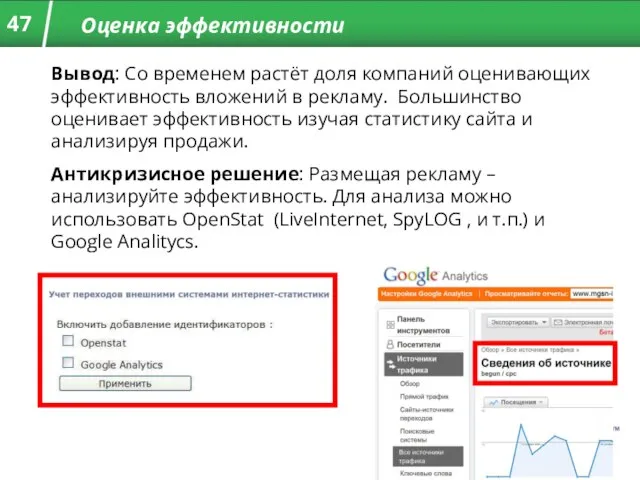 Оценка эффективности Вывод: Со временем растёт доля компаний оценивающих эффективность вложений в