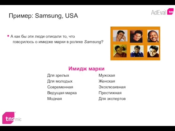 Имидж марки Пример: Samsung, USA А как бы эти люди описали то,
