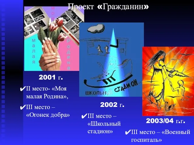 2001 г. II место- «Моя малая Родина», III место – «Огонек добра»