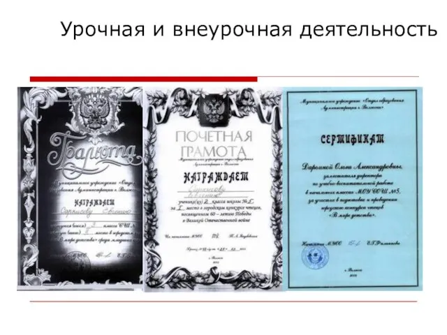 Урочная и внеурочная деятельность 2005 г. Городской конкурс чтецов 1, 2 место