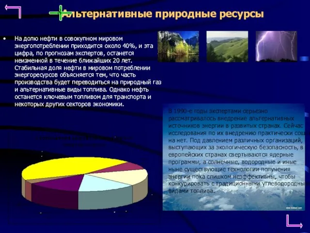 Альтернативные природные ресурсы На долю нефти в совокупном мировом энергопотреблении приходится около