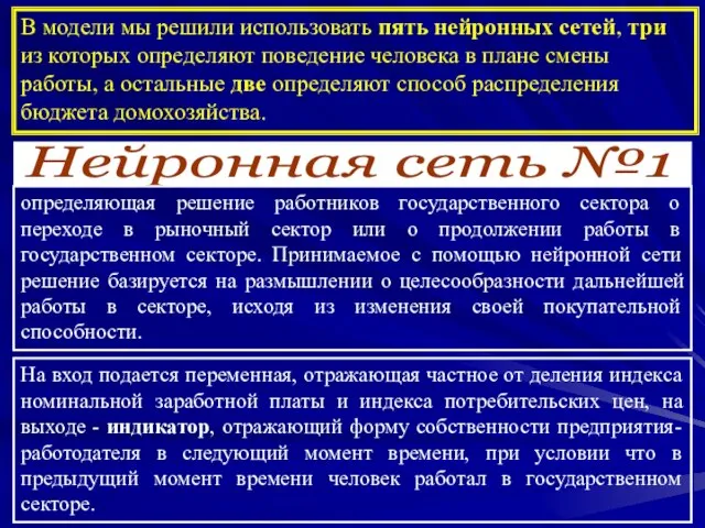 В модели мы решили использовать пять нейронных сетей, три из которых определяют