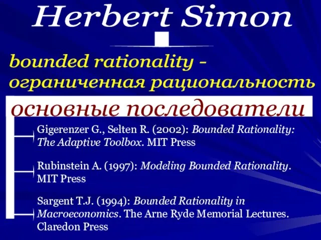 Herbert Simon bounded rationality - ограниченная рациональность основные последователи Gigerenzer G., Selten