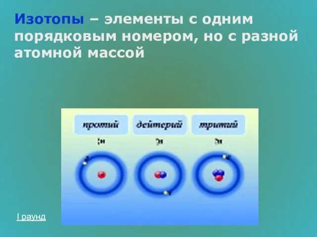 Изотопы – элементы с одним порядковым номером, но с разной атомной массой I раунд