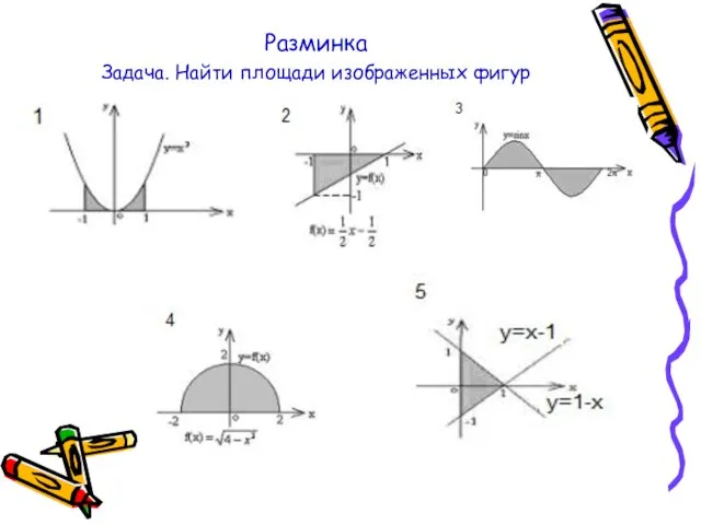 Разминка Задача. Найти площади изображенных фигур