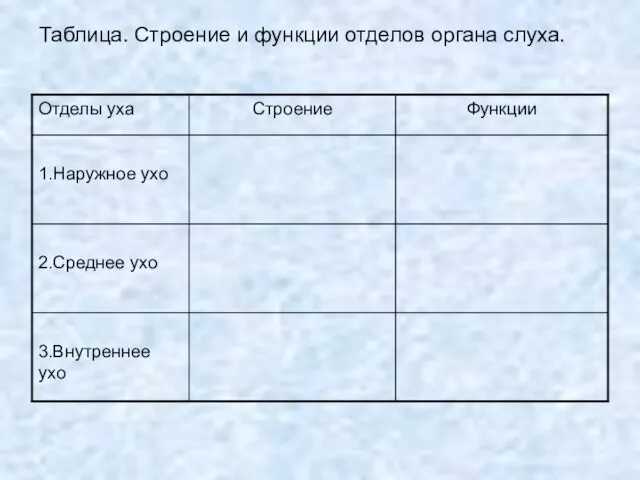 Таблица. Строение и функции отделов органа слуха.