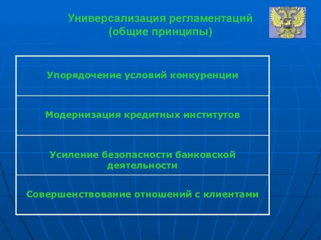 Универсализация регламентаций (общие принципы)