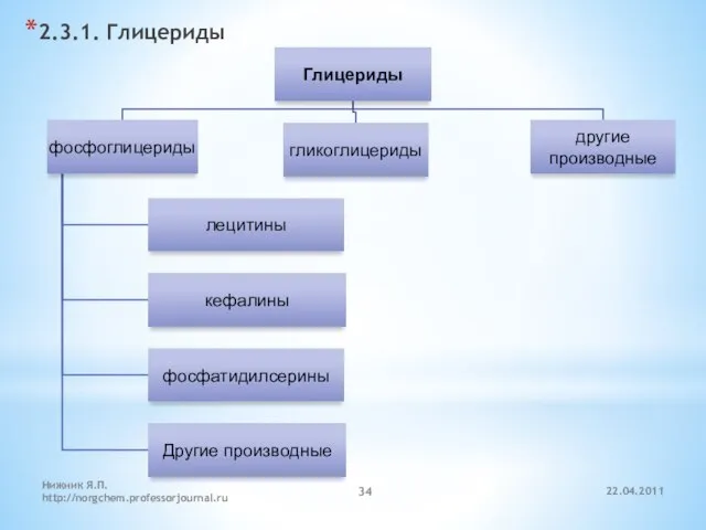 22.04.2011 Нижник Я.П. http://norgchem.professorjournal.ru 2.3.1. Глицериды